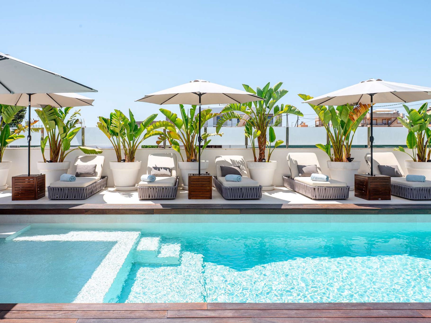Poolside loungers with sea views